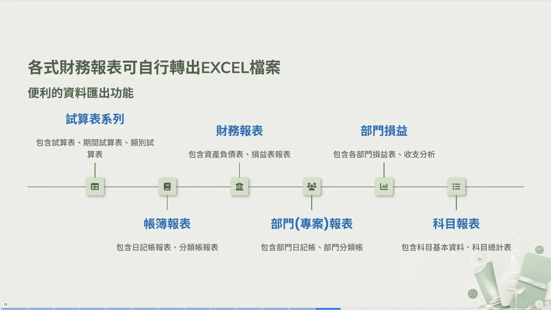 財務報表匯出功能 - 試算表、帳簿、財務報表可轉出EXCEL檔案