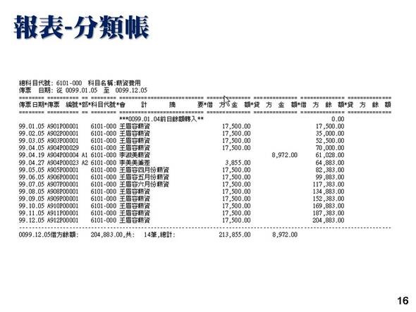 會計總帳管理系統-報表列印-分類帳