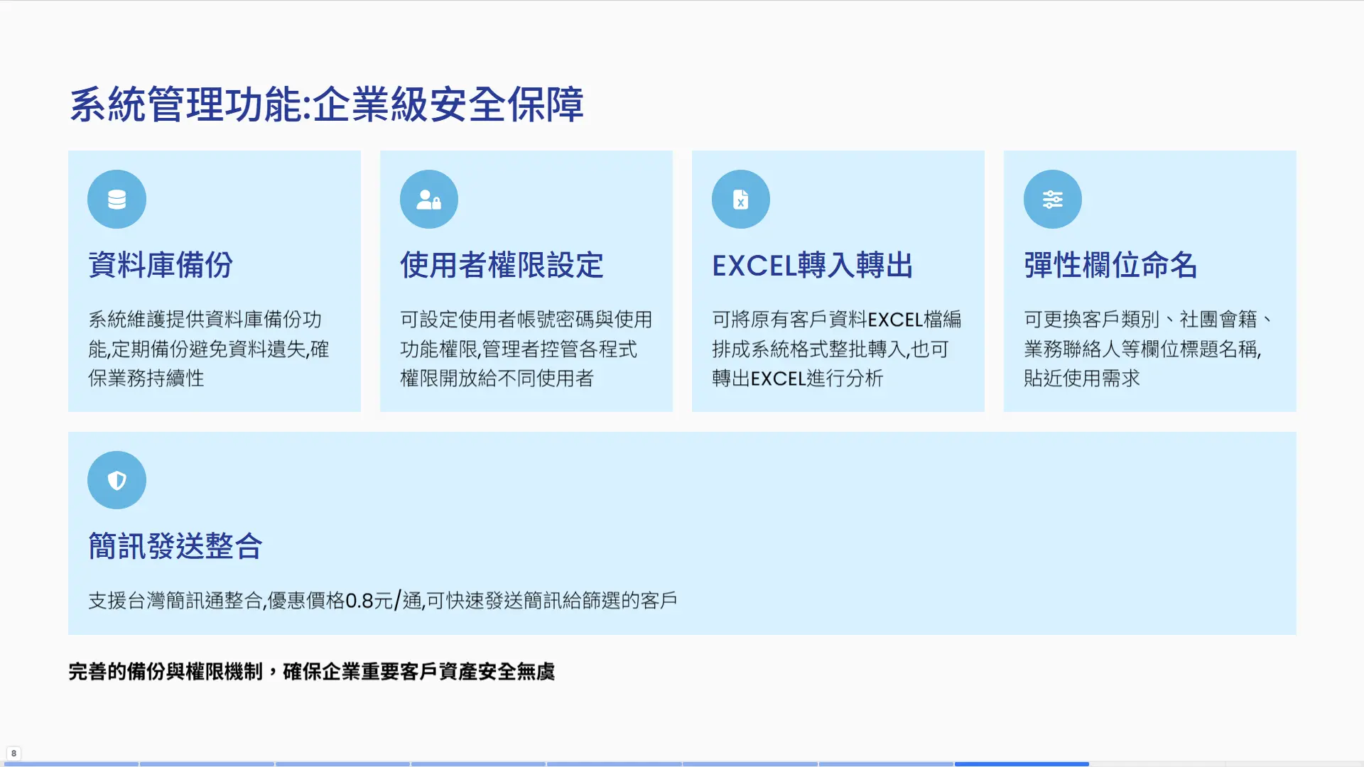 CRM系統管理功能-資料庫備份使用者權限EXCEL轉入轉出簡訊發送整合