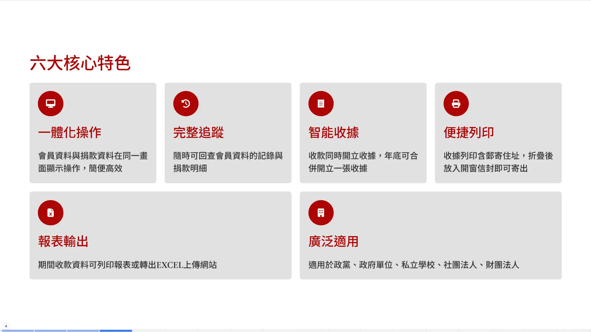 捐款系統六大核心特色-一體化操作完整追蹤智能收據便捷列印報表輸出廣泛適用-普大軟體