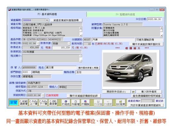 資產設備(固定資產)管理軟體-主管理畫面