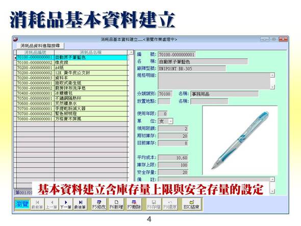 基本資料建立含庫存量上限與安全存量的設定-消耗品管理系統-普大軟體