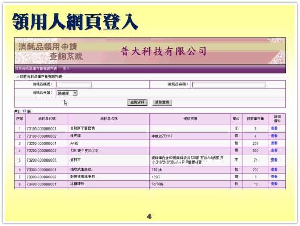 領用人網頁登入-消耗品管理系統-物品管理系統、備品管理系統、物料管理系統、物資管理系統-普大軟體