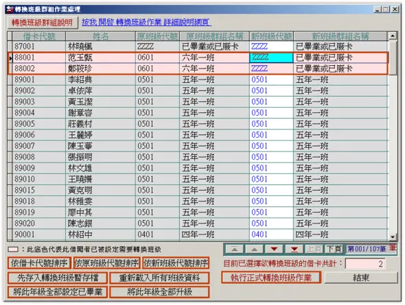 普大軟體-學校版轉換班級群組作業處理按鈕說明