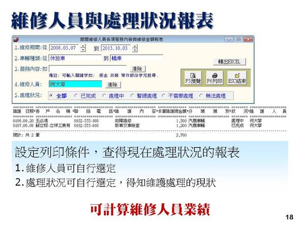 設備修護管理系統-維修人員與處理狀況報表