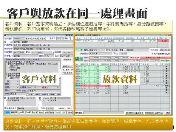 客戶與放款在同一畫面處理
-簡單容易查看-放款管理系統
-普大軟體