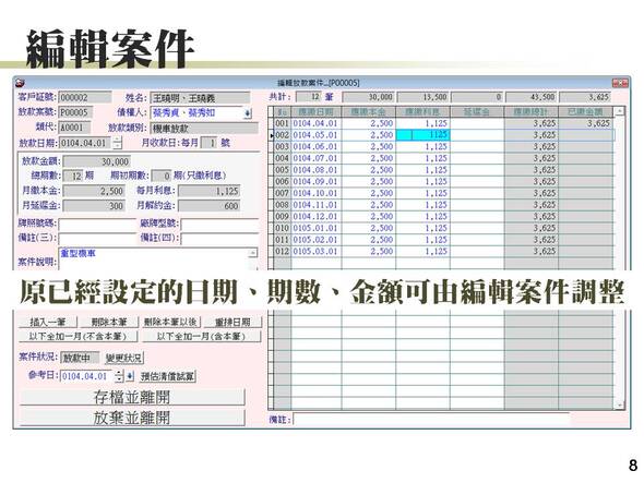 編輯修改放款案件
-放款管理系統
-普大軟體