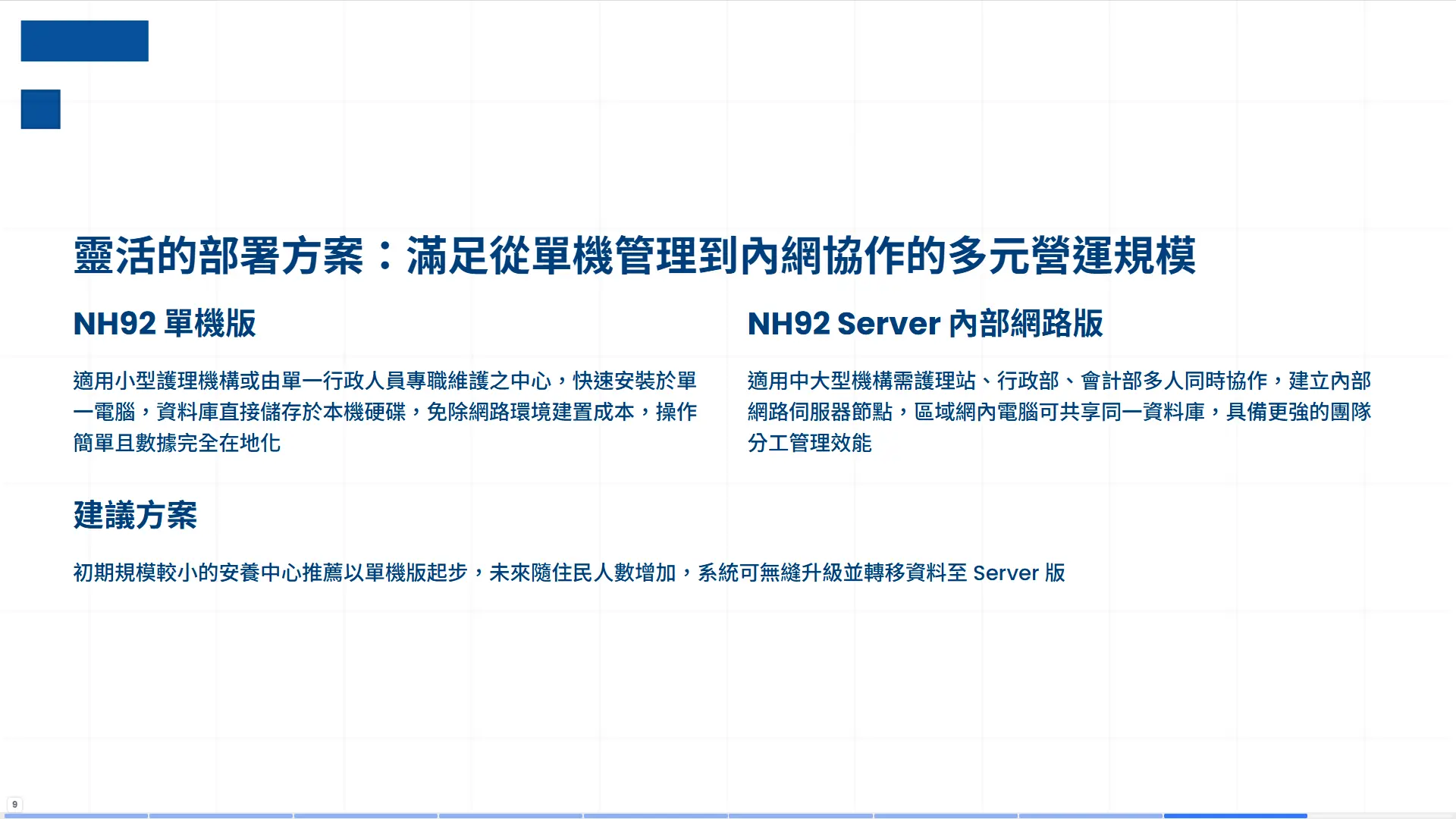 NH92護理院管理系統-單機版Server版比較-安養機構部署方案