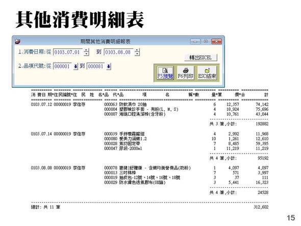 其他消費明細小計與統計報表