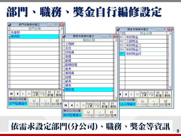 部門、職務、獎金自行設定-薪資管理系統-普大軟體