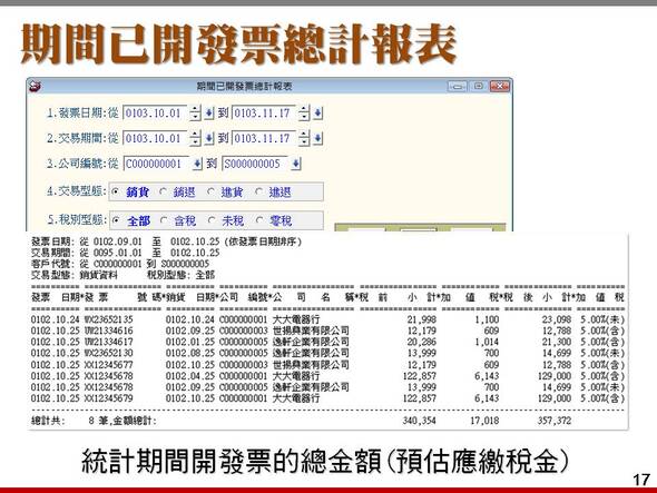 期間已開立發票的統計(預估應繳稅金)進銷存貨帳款管理