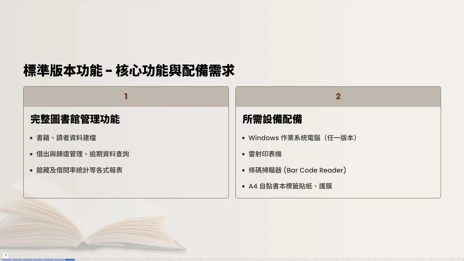 標準版本功能概述-完整圖書館管理功能與所需設備配備需求