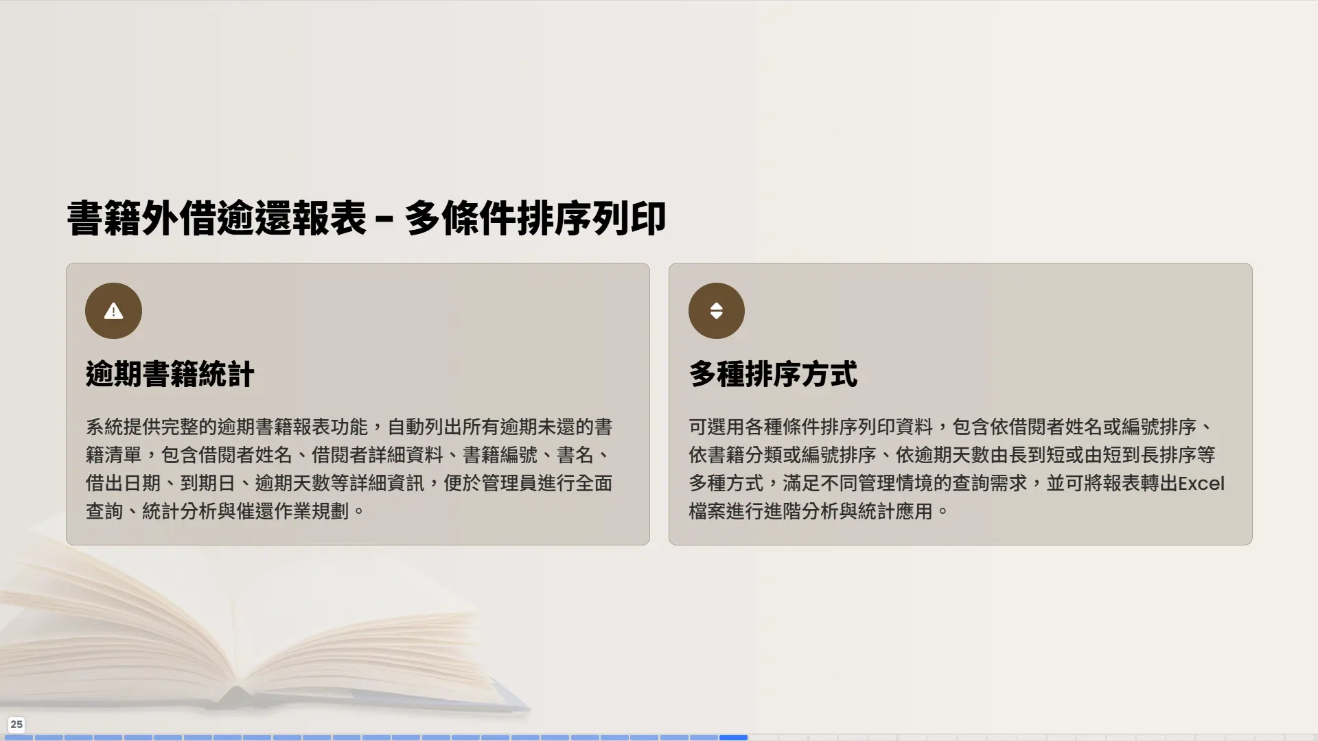 書籍外借逾還報表-逾期統計-多條件排序列印-催還管理