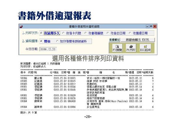 查詢報表就能查得目前書籍外借逾還的資料-圖書館自動化管理系統-普大軟體