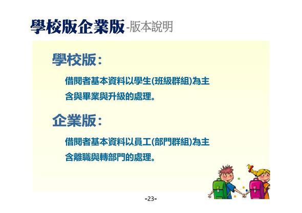 學校版借閱者身分為學生 企業版借閱者身分為部門群組
-圖書館管理系統
-普大軟體