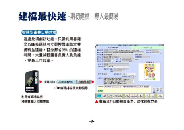 圖書建檔利用ISBN編號搜尋轉入或EXCEL檔案轉入
圖書館管理系統
-ISBN建檔說明
-普大軟體