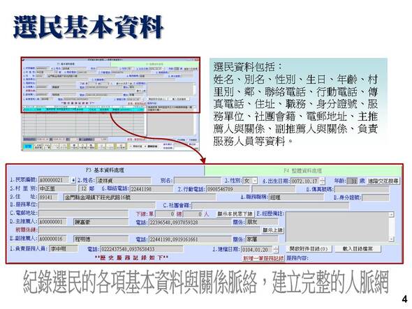 基本資料紀錄民眾的詳細資料與該民眾的上下線關係-選民服務管理系統-普大軟體