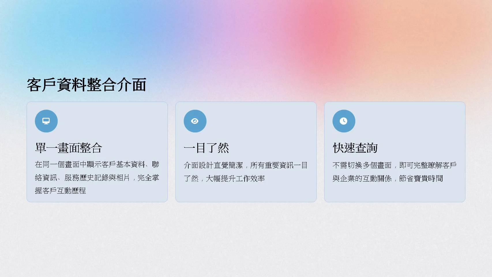 客戶資料整合介面截圖-單一畫面顯示客戶資訊與服務歷史記錄