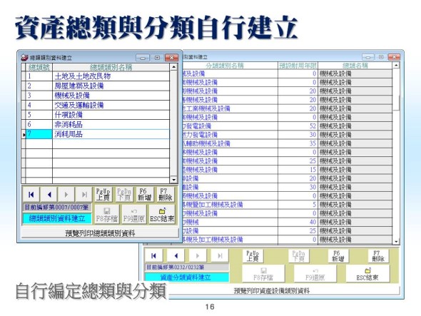 資產總類與分類自行建立-資產設備管理系統-普大軟體