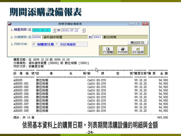 設備儀器借還管理系統-期間添購設備的報表與金額統計