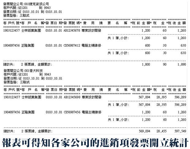 簡易發票帳務管理系統-各式報表-普大軟體