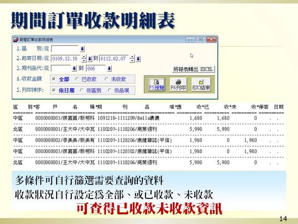 期間訂單收款明細表-期刊訂閱管理系統-普大軟體