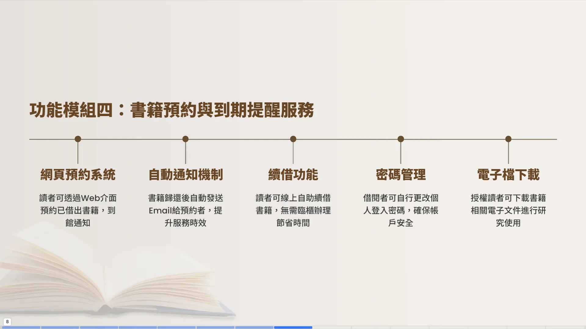 圖書館預約系統-網頁預約-自動通知-線上續借-密碼管理-電子檔下載