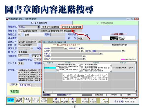 圖書章節內容進階搜尋
-圖書管理系統媒體版
-普大軟體