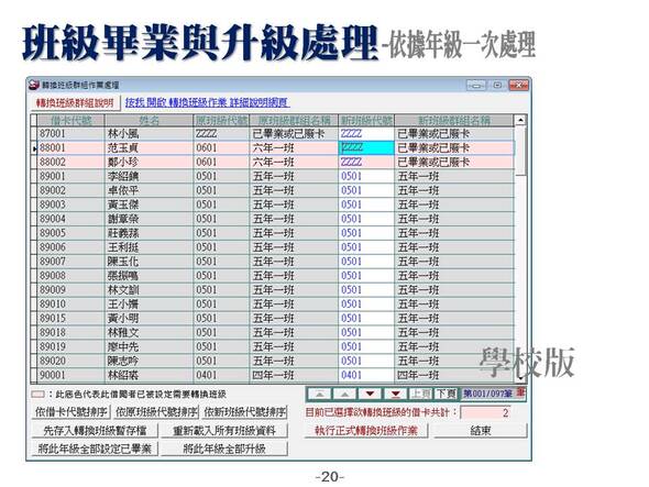 班級畢業與升級處理
-學校版依據年級一次處理
-圖書管理系統媒體版
-普大軟體