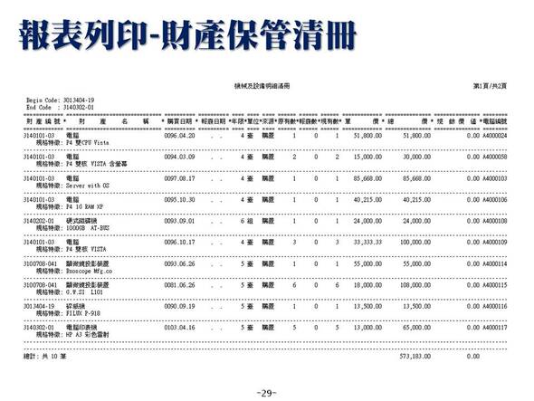 財產保管清冊-財產目錄管理系統-普大軟體