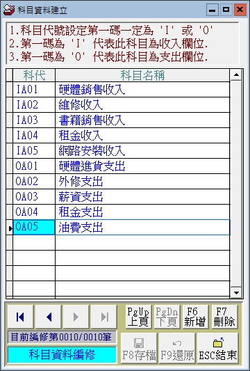 可設定無限的收支科目