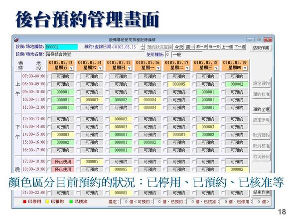 -後台預約管理畫面
-設備場地排程管理系統
-普大軟體