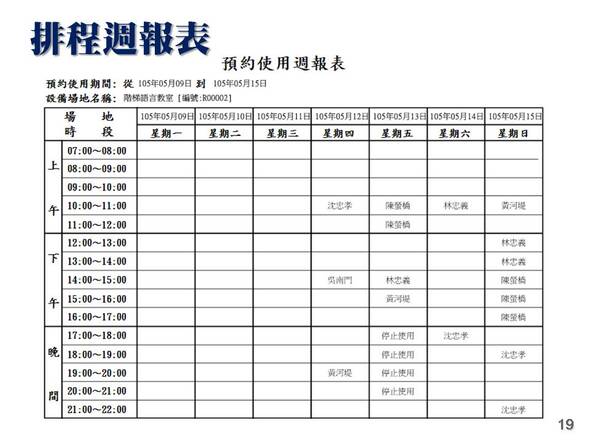 -排程週報表
-設備場地排程管理系統
-普大軟體