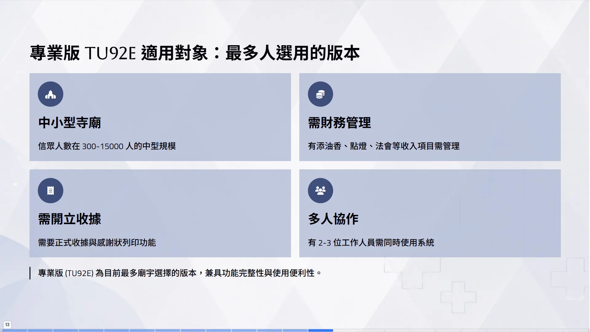 TU92E 專業版四類適用對象